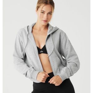 Alo Routine Cropped Zip Hoodie- Athletic Grey Heather